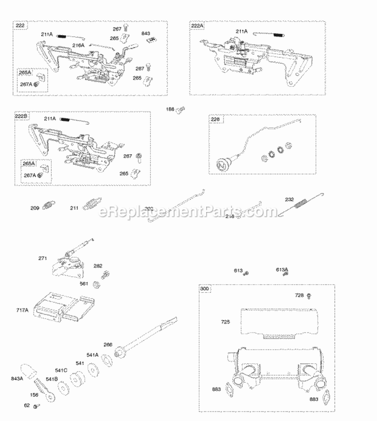 Muffler Control Brackets Springs Rods Diagram and Parts List for 611475-0119-E1  Briggs and Stratton Engine